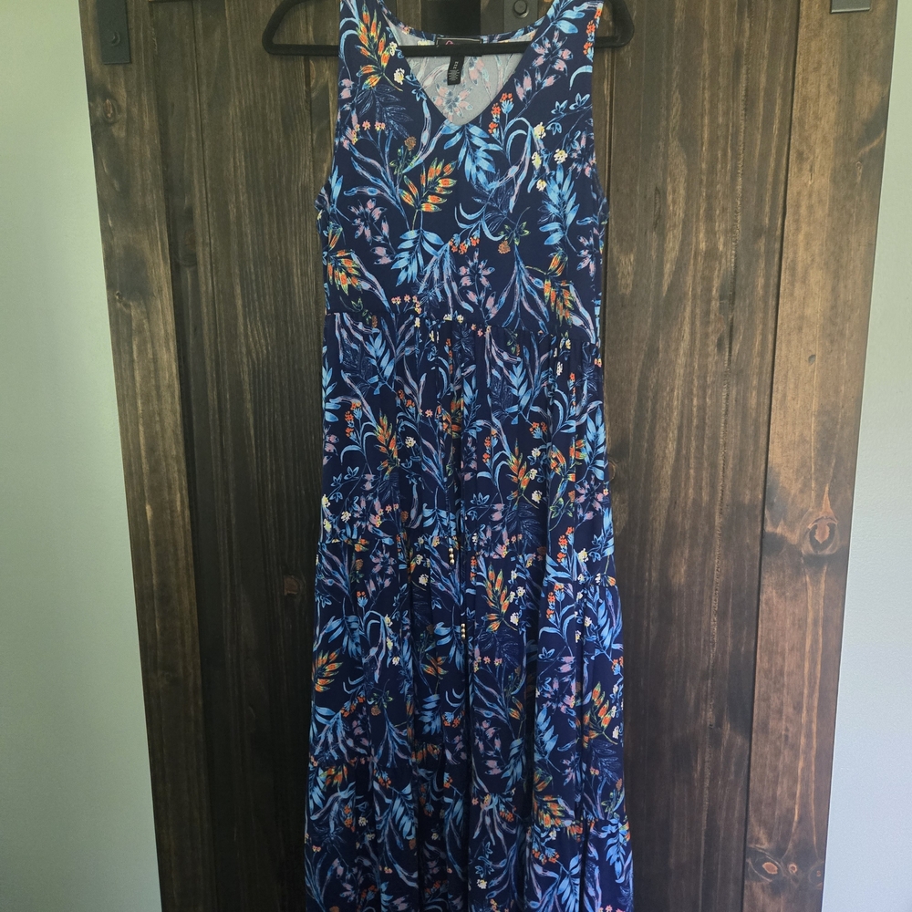 Christian Siriano Blue and Orange Floral Maxi Dress